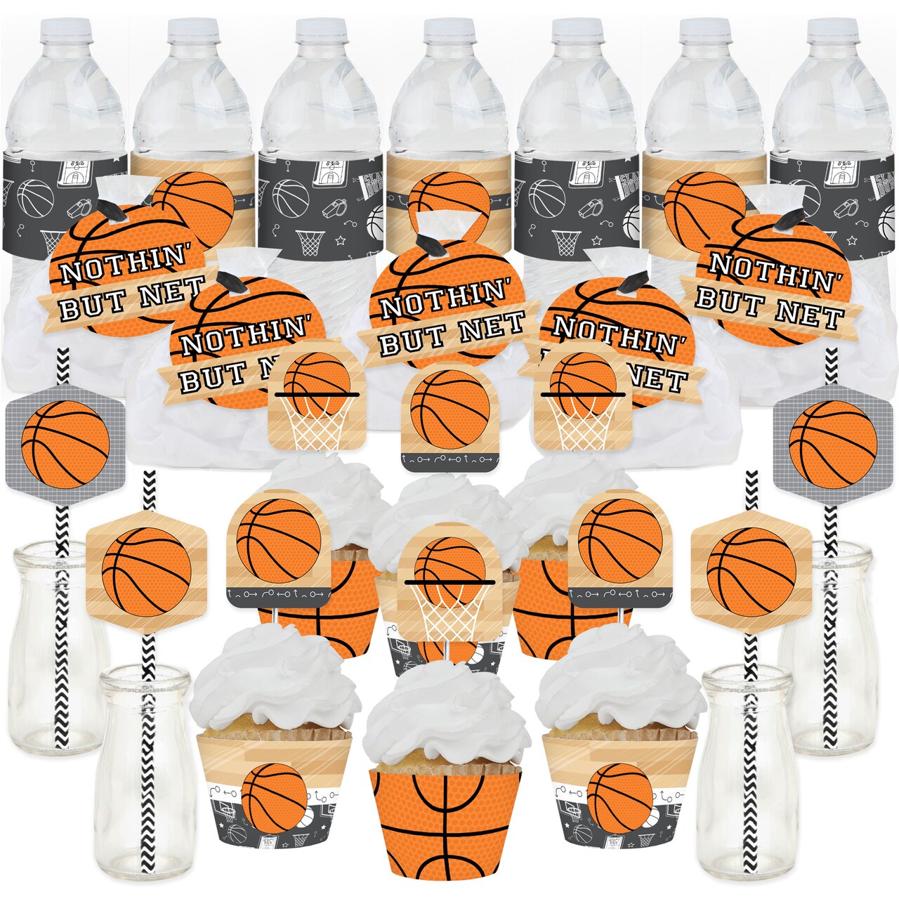 Big Dot of Happiness Nothin’ But Net - Basketball - Baby Shower or Birthday Party Favors and Cupcake Kit - Fabulous Favor Party Pack - 100 Pieces
